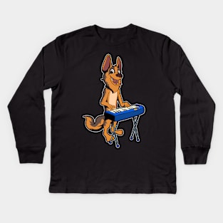 Cartoon german shepherd playing keyboard Kids Long Sleeve T-Shirt